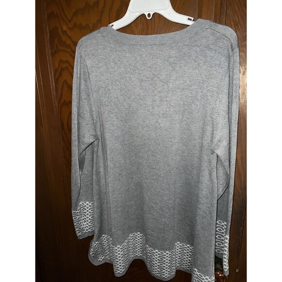 Pina Rossi Sweater Womens Plus 2X Grey Tunic soft longline modest accent hem - Picture 8 of 9